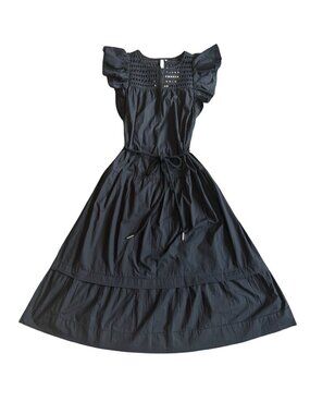 Scarlett Poppies Ishrant Midi Flutter Sleeve Dress Onyx Black Cutout X-Small NWT